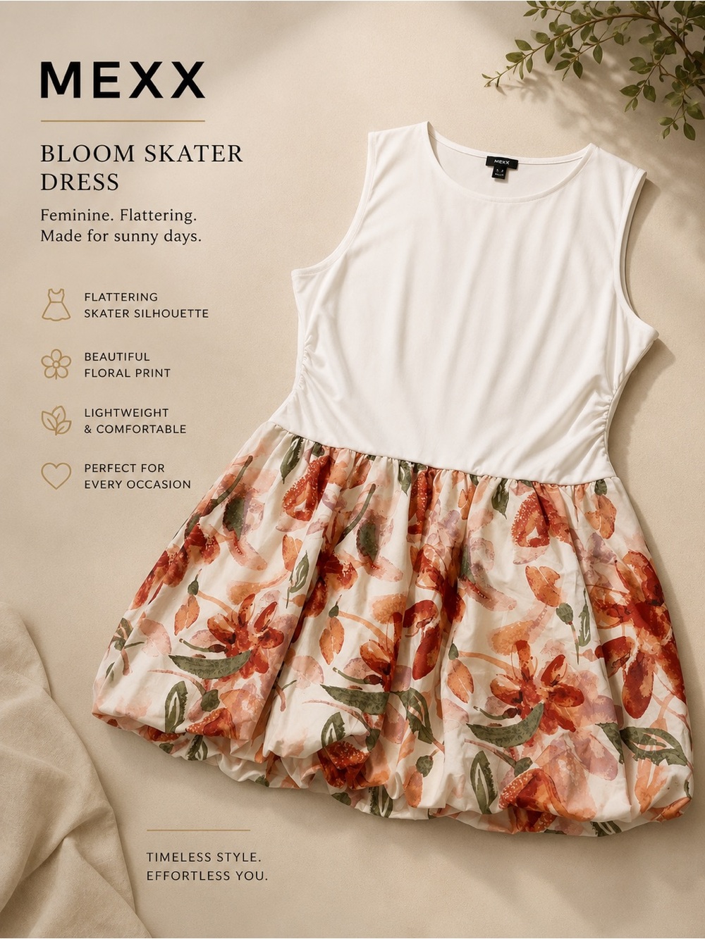 Mexx White Tank Dress with Orange Floral Skirt